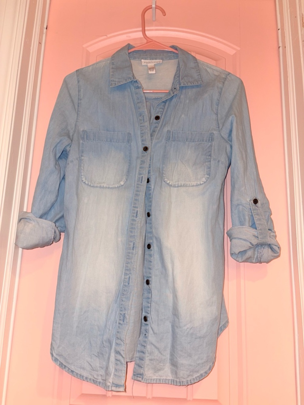 Light Wash Chambray Button Down Shirt Full Tilt 100% Cotton Size XS